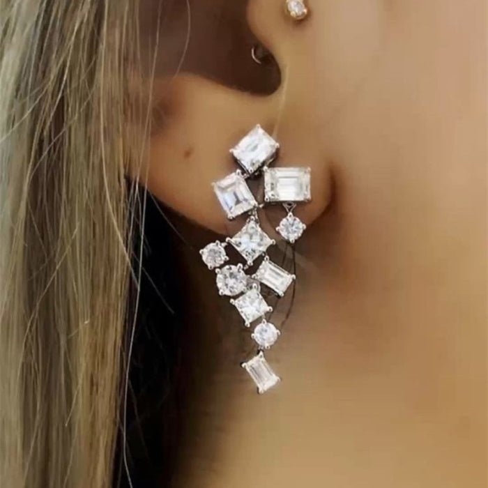 Pendientes geométricos superbrillantes, pendientes de novia de moda.