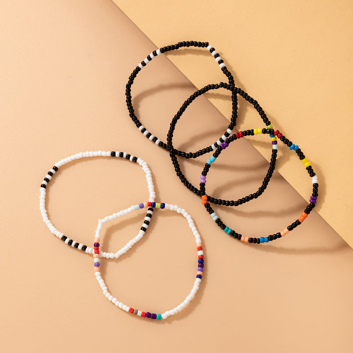 Bohemian Beaded Bracelet Set - Colorful Bead Black White Contrast Bracelet