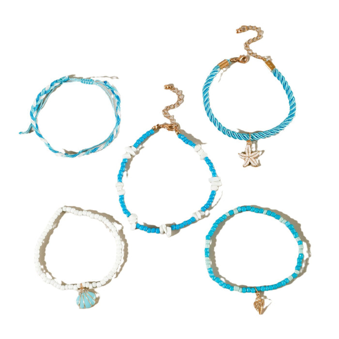 Bohemian Shell and Beaded Anklet Set - Soft Clay Starfish Foot Jewelry