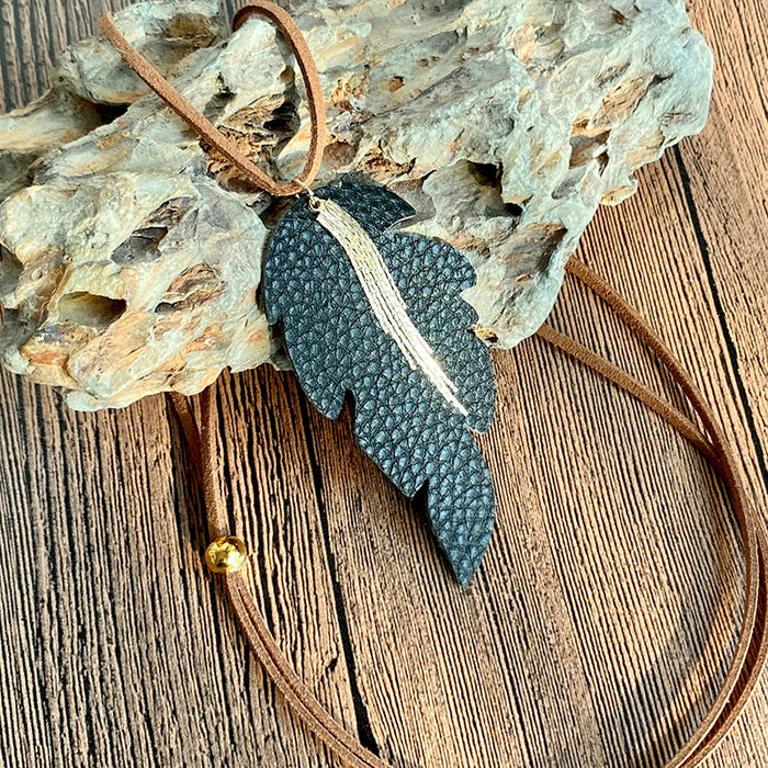 Bohemian Leather Necklace with Geometric Metal Tassels - Vintage Design