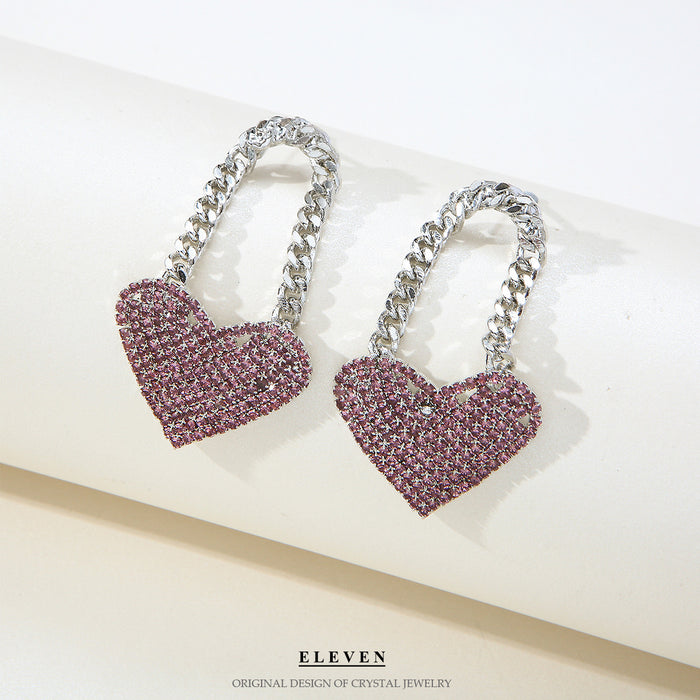 Sweetheart Tassel Earrings - Rhinestone Heart-Shaped Dangles for a Slimming Effect