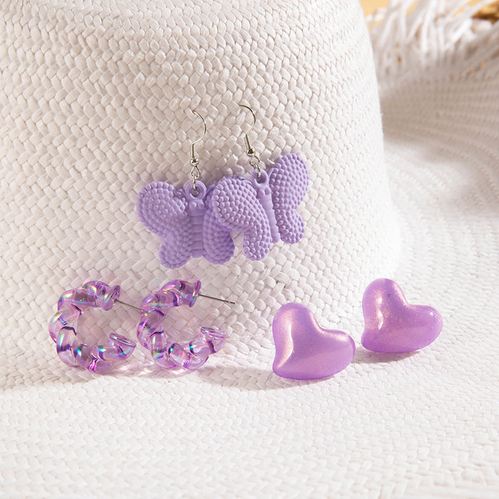 Purple Heart Acrylic Earrings Butterfly Earrings 10-piece Set