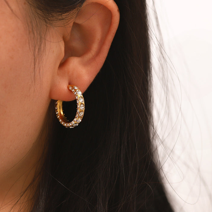 Micro-Paved Zircon Hoop Earrings - Fashionable Non-Fading Circle Earrings for Women