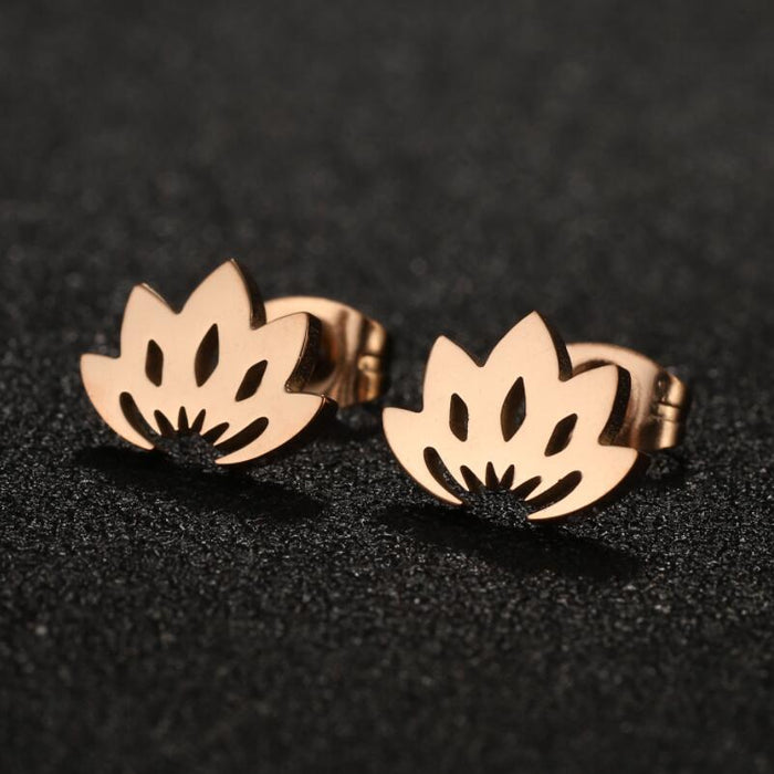 Lotus Flower Hollow Stainless Steel Stud Earrings - Simple and Elegant Floral Jewelry