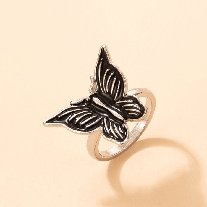 Dark style black oil drop butterfly ring single ring geometric animal design