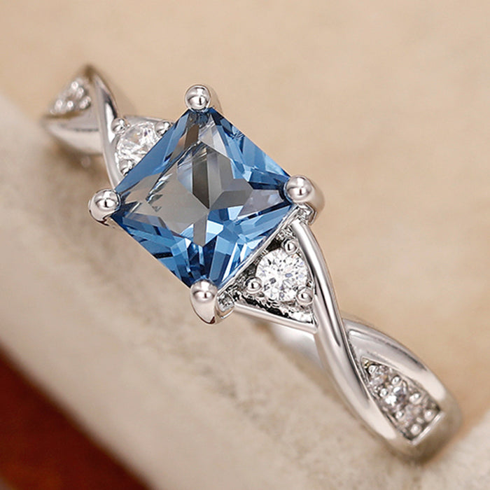 Square Blue Topaz Ring Women's  Jewelry