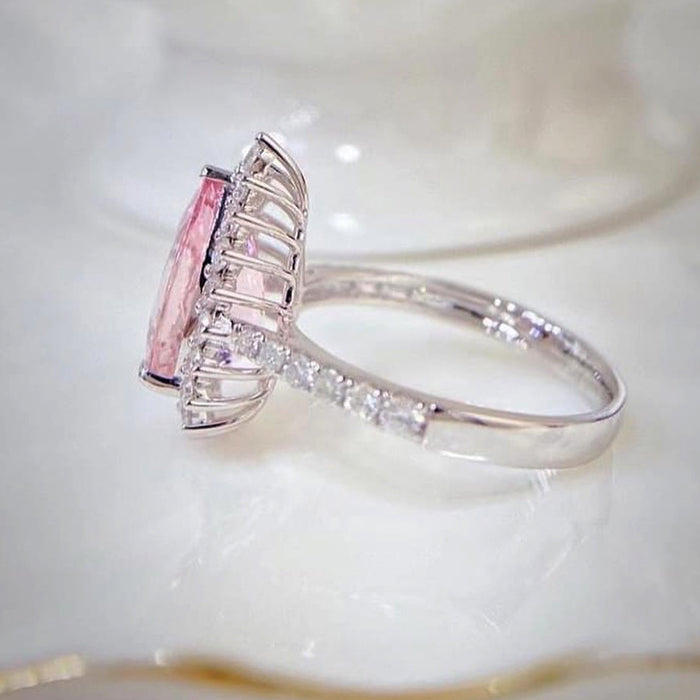 Pink teardrop zircon ring Little Red Book ice flower pear-shaped ring jewelry