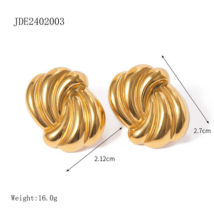 18K Gold Plated Stainless Steel Twisted Rope Earrings - High-End Fashion Jewelry