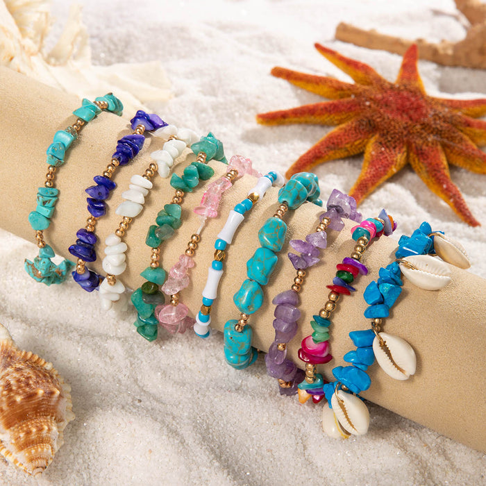 Bohemian Turquoise and Stone Bracelet Set - Four-Piece Beaded Jewelry