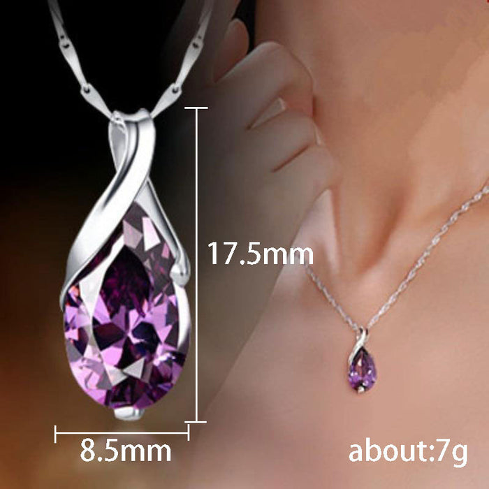 Purple Crystal Angel Tears Drop Pendant Necklace