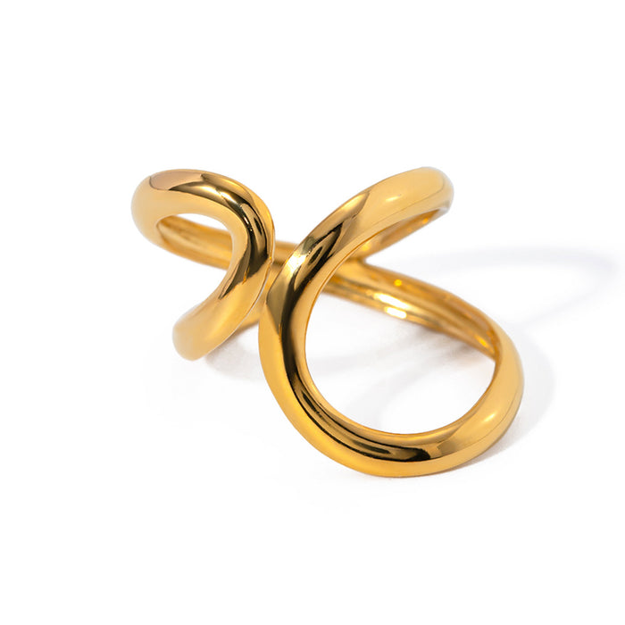 18K Gold Plated Stainless Steel Wave Design Ring - Unique and Chic