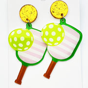 Pickleball Enthusiast Acrylic Racket Earrings - wallojewerly 