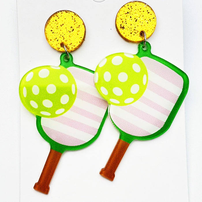 Pickleball Enthusiast Acrylic Racket Earrings - wallojewerly 