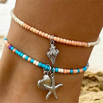 New Alloy Eye Shell Anklet Set - Trendy Three-Piece Ankle Bracelets