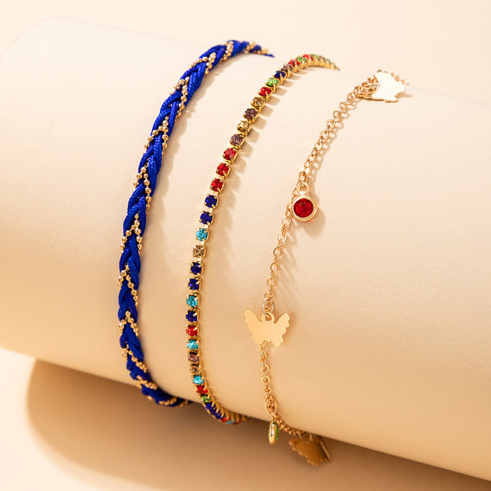 Colorful Butterfly and Bead Multi-Layer Anklets - Fashion Ethnic Style Foot Jewelry