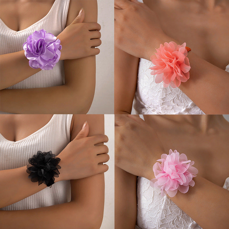 New Design Puffy Flower Bracelet - Single-Layer Velvet Lace Arm Chain Jewelry for Women