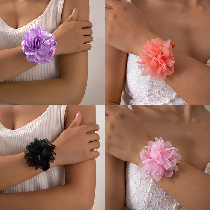 Pulsera de flores hinchadas de nuevo diseño: cadena de encaje de terciopelo de una sola capa para el brazo, joyería para mujer