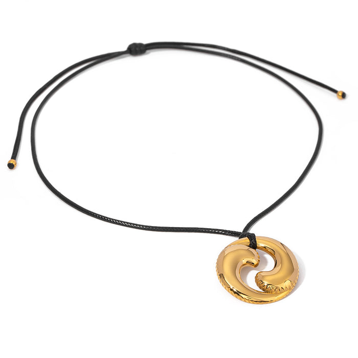 18K Gold-Plated Stainless Steel Pendant Necklace with Black Cord - Simple Butterfly Knot and Starfish Design