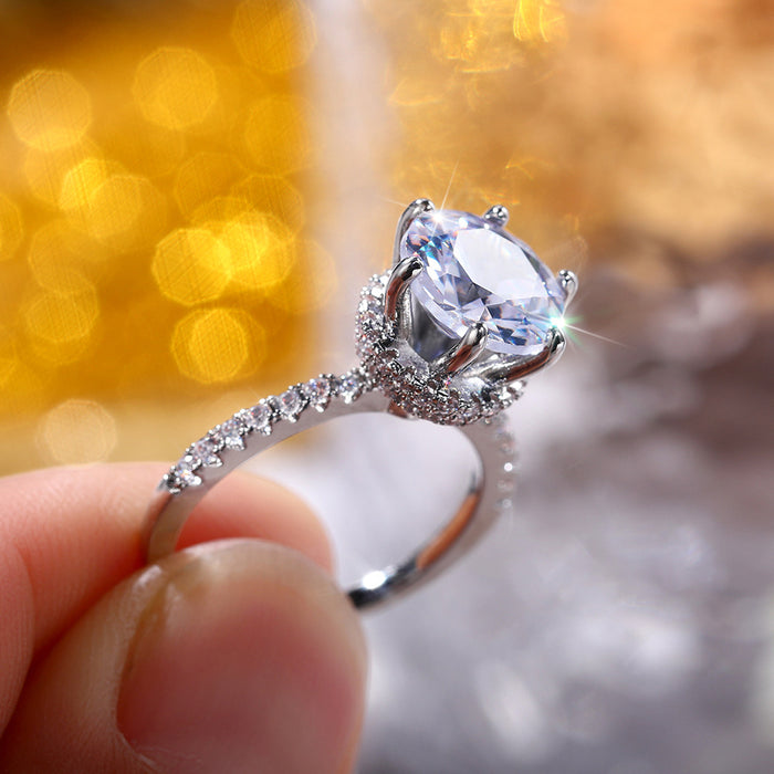 Anillo de boda de diamantes para mujer con seis garras y circonitas simuladas de lujo