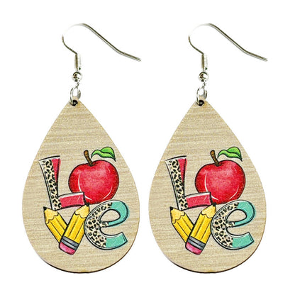 Wooden School Apple Earrings