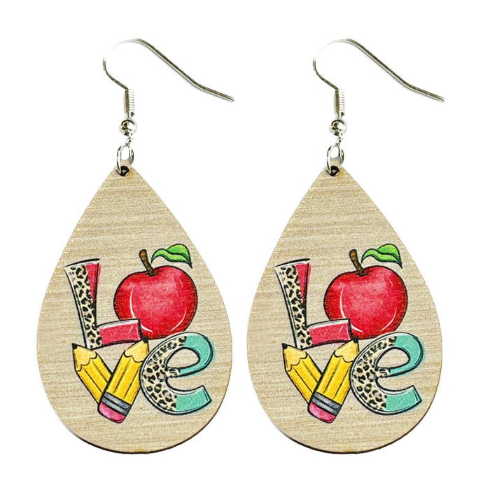 Wooden School Apple Earrings