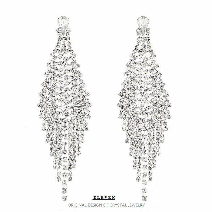 Exaggerated Chain Tassel Earrings - Long Rhinestone Dangles for a Modern Look