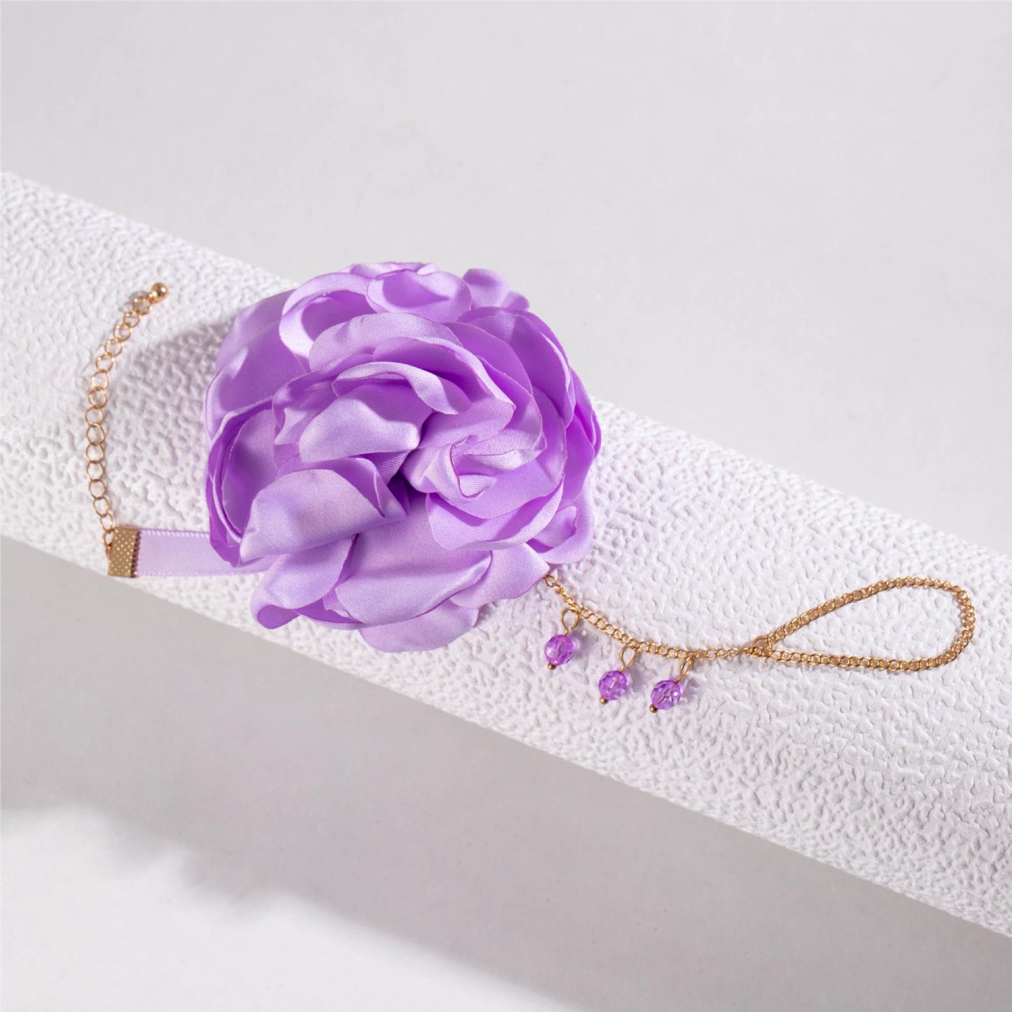 Elegant French Hand Chain with Purple Flower - Beaded Tassel Ring for Women, Cross-Border Jewelry