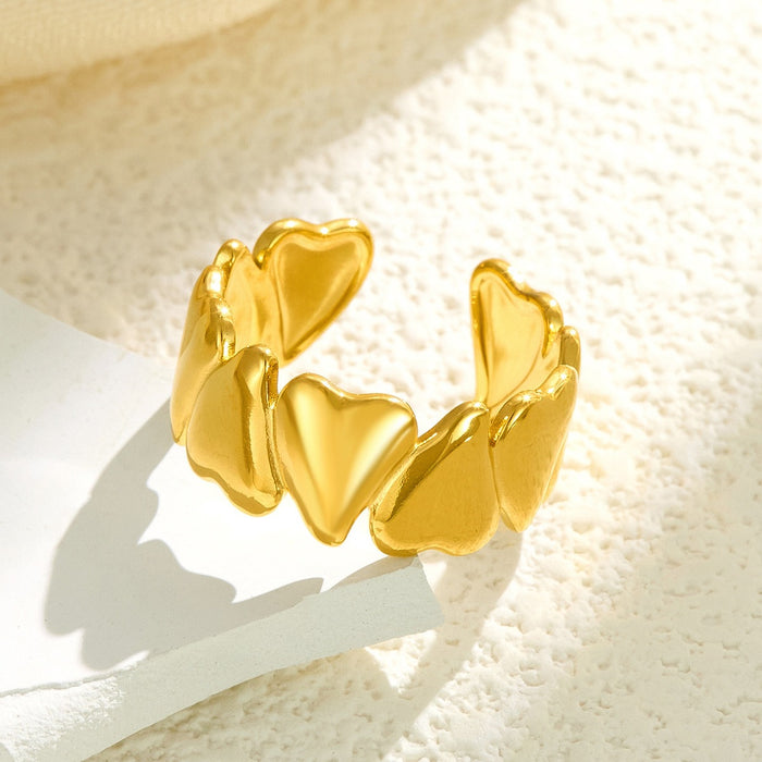 Wholesale stainless steel 18K gold-plated heart-shaped spliced open ring