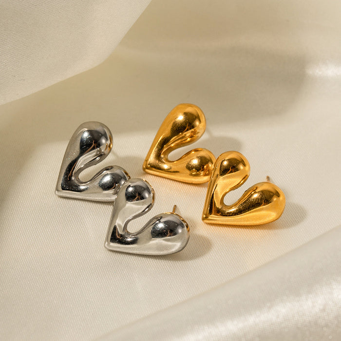 18K Gold Stainless Steel Stud Earrings - Liquid Heart Design Jewelry