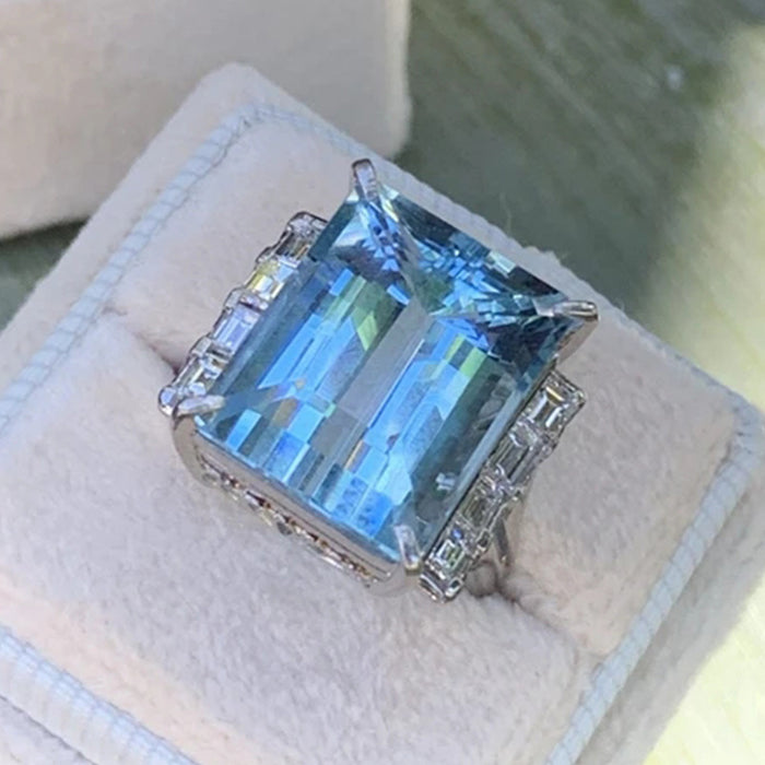 Anillo de compromiso de circonita azul súper grande, venta al por mayor de joyería transfronteriza