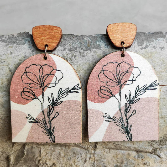 Wooden semicircular earrings