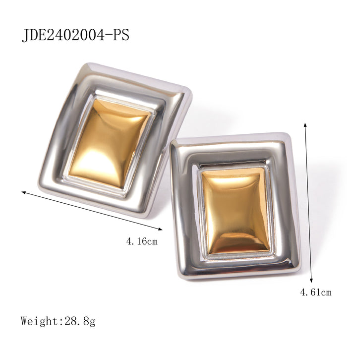 Stainless Steel Rectangular Two-Tone Earrings - 2024 Trendy Minimalist Design