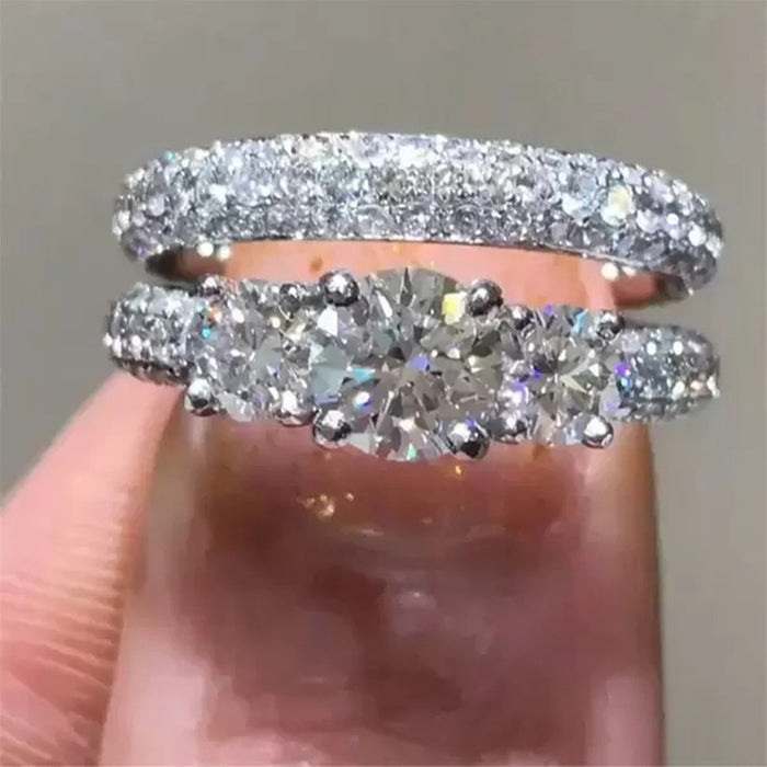 Exquisito anillo de compromiso con circonita y diamante redondo para mujer, anillo de propuesta de boda de moda