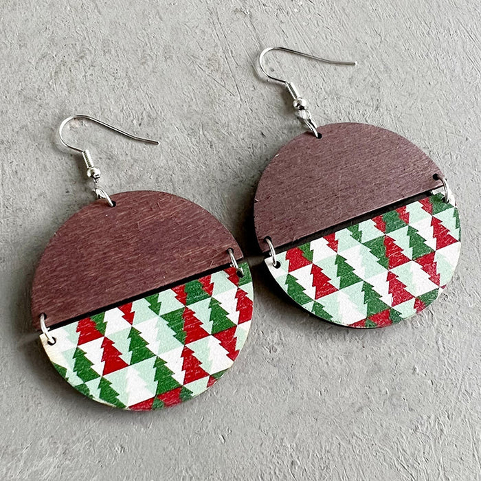 Bohemian Christmas Pattern Patchwork Earrings with Simple Plaid and Stripes