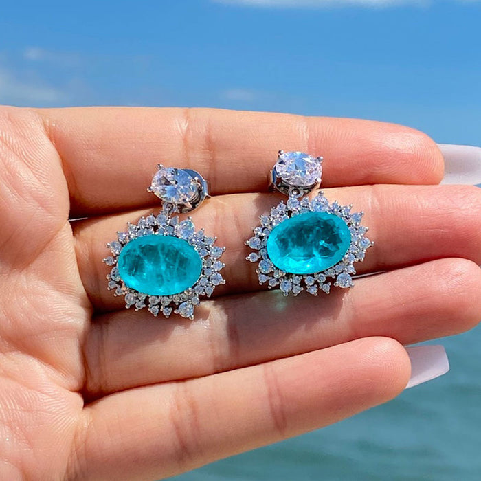 Pendientes de circonita azul marino