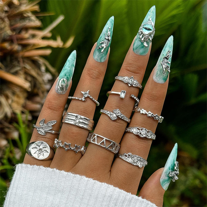 12-piece diamond star open geometric ring set