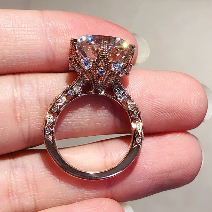 Rose gold plated flower zircon ring fashion engagement ring