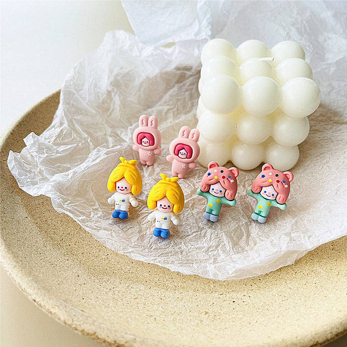 Cartoon character earrings Japanese style soft cute girl little girl ear clips