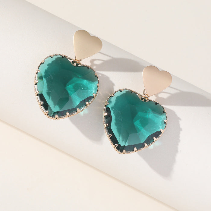 Exaggerated Heart Earrings - Resin Rhinestone Dangles for a Chic Look