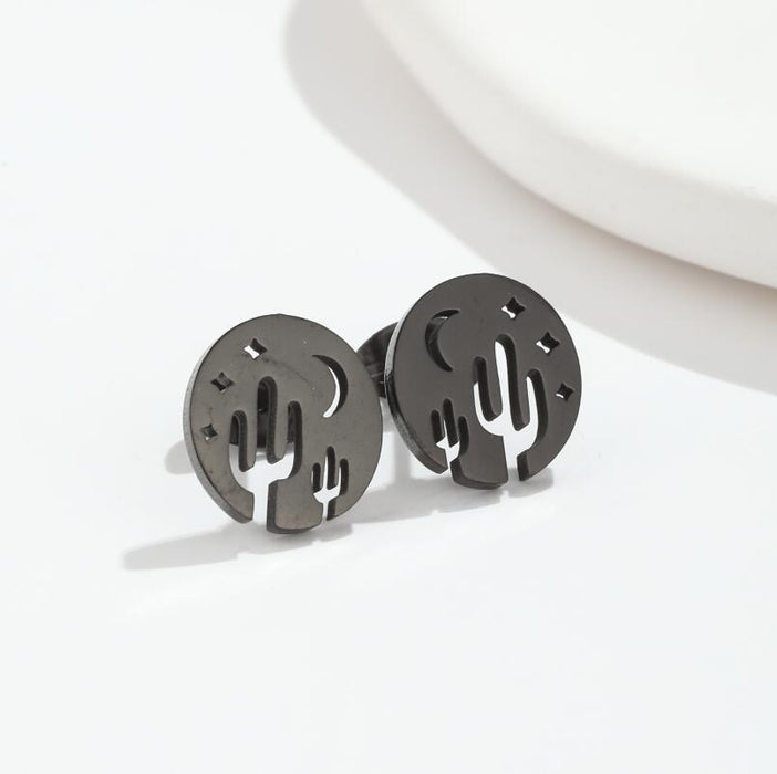 Cactus and Star Hollow Stainless Steel Stud Earrings - Fun and Creative Jewelry for a Unique Look