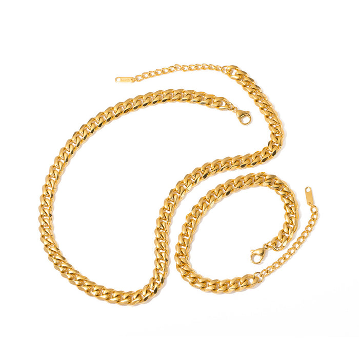 18K Gold-Plated Cuban Chain Necklace with Pendant - Women's Fashion Jewelry