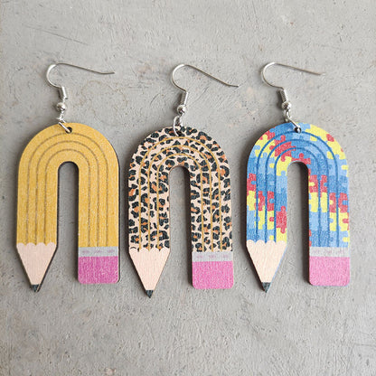 Wooden u pencil earrings