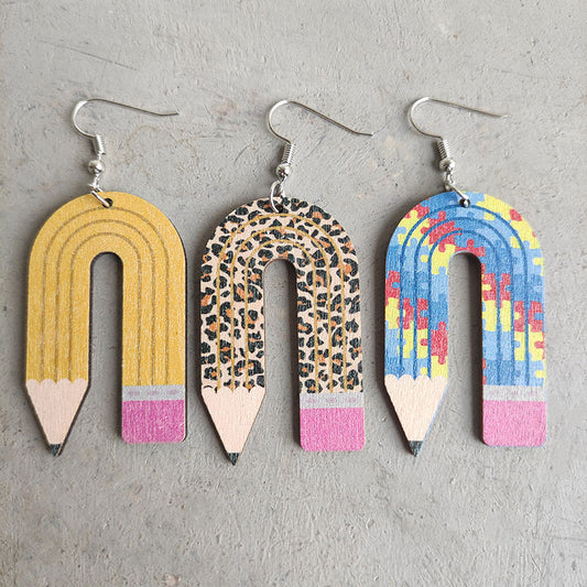 Wooden u pencil earrings