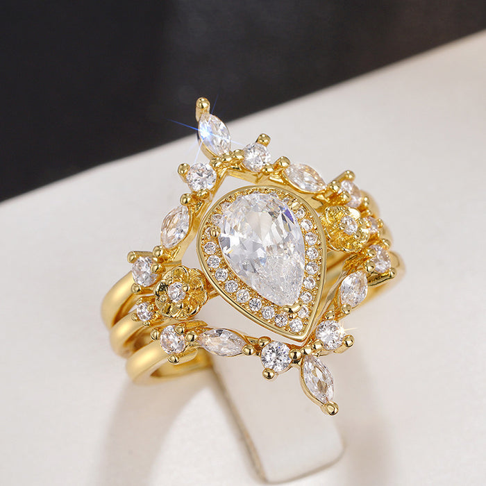 Women's teardrop palace three-piece ring set