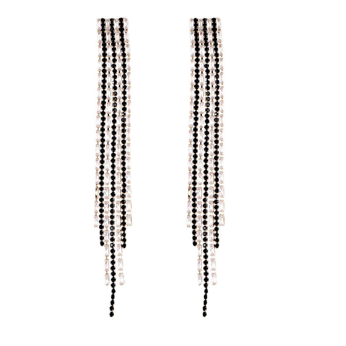 Silver Needle Rhinestone Tassel Earrings - Exaggerated Dangles for a Bold and Sophisticated Look