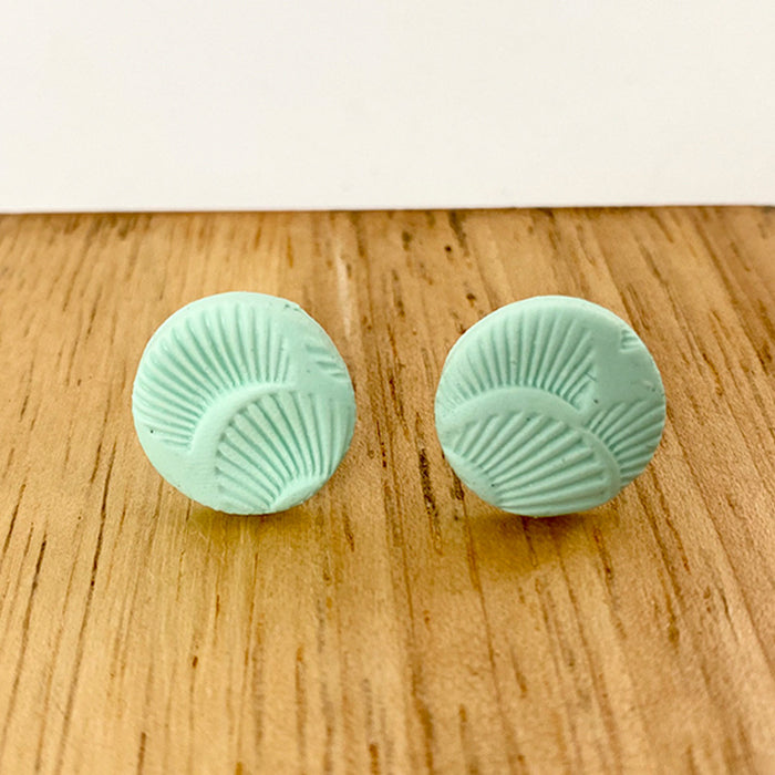 Geometric Round Clay Stud Earrings - Embossed Texture and Minimalist Design