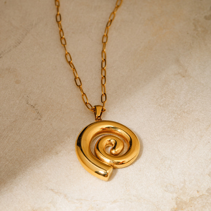 18K Gold-Plated Stainless Steel Spiral Pendant Necklace - Fashionable and Durable for Women