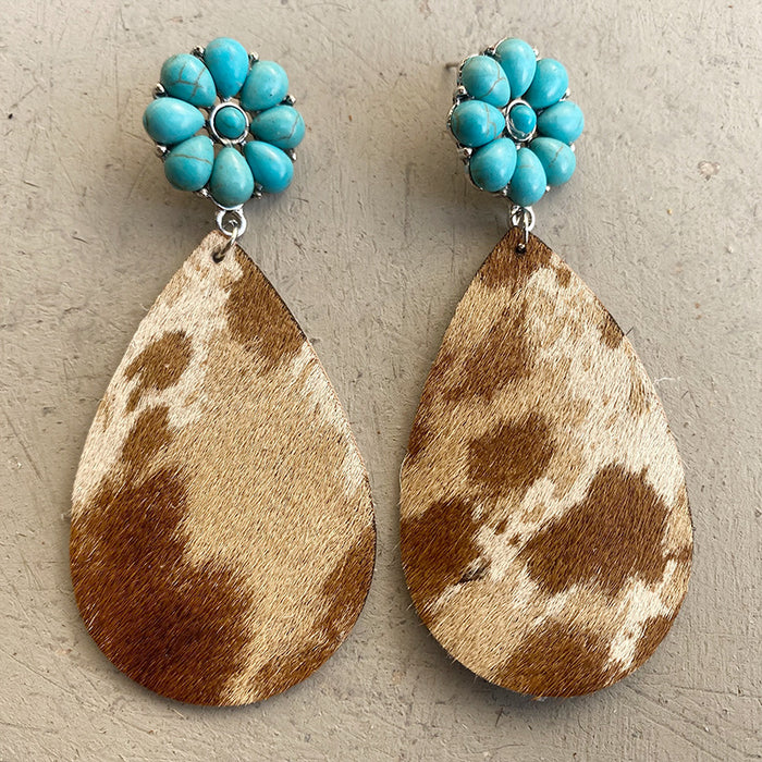 Western Leopard and Cow Print Leather Earrings with Bohemian Style