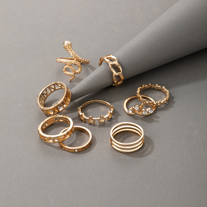 Retro Ethnic Snake Star Rings Set - 9pcs Set