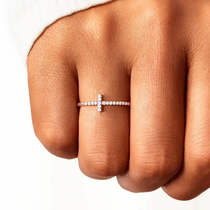 Cross cold style ring punk style single row thin ring